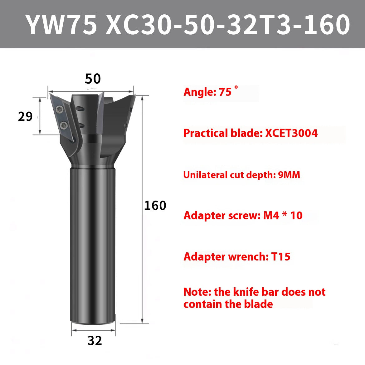 2087-Machining center: long edge dovetail milling cutter bar XCET3004 milling cutter disc cleaning root, V-groove dovetail 55 degrees, 60 degrees, 75 degrees Shandong Denso Pricision Tools Co.,Ltd.